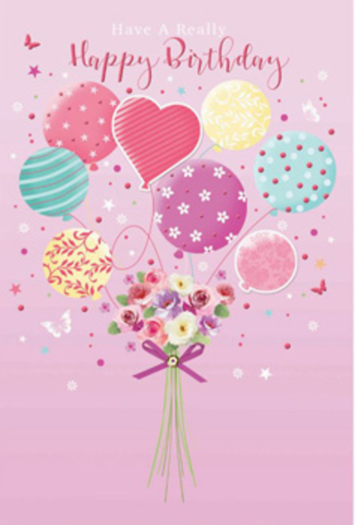 A dreamy birthday scene unfolds against a smooth, light pink background, the sort of calming tone that might echo the evening sky above Forest Hill after a summer shower. At the bottom centre, a charming, hand-tied bouquet is gathered with a sparkling purple bow that looks almost like a piece of satin ribbon picked carefully from a florist's drawer. The bouquet is compact yet abundant, composed of small roses, daisy-like flowers, and anemone-style blossoms, their petals layered and full. Colours melt gently from creamy white through soft blush pink into muted mauve, suggesting velvety textures and a subtle, powdery fragrance that could fill a cosy home near London Road. Rising directly from this floral base is a grouping of pastel balloons that appear to carry the bouquet upward, as if lifting it towards a sky above Horniman Gardens. Each balloon is unique: some wear playful candy-cane stripes, others sparkle with scattered polka dots, while a few are adorned with delicate floral patterns and curling ribbons that spiral upwards. At the centre hovers a heart-shaped balloon, rendered in warm rose and lavender tones, echoing the affection behind every birthday message. The palette is light and harmonious-pale sunshine yellow, sea-green, soft lilac, and gentle pinks blend without harsh edges, creating a feeling of warmth and serenity. Light seems to stream in from the side, leaving subtle reflections across the balloon surfaces and a soft glow across the flower heads. Tiny butterflies and star-like specks drift around the composition, adding a sense of movement and enchantment, as if a gust of wind from nearby Havelock Walk has just stirred the scene. The artwork captures the essence of a birthday in Forest Hill-a moment made special by thoughtful flowers, joyful colour, and the quiet promise of a wonderful year ahead.